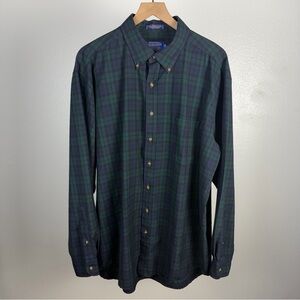 Sir Pendleton Black Watch Tartan Green Plaid Button Shirt Wool Men's XL LONG